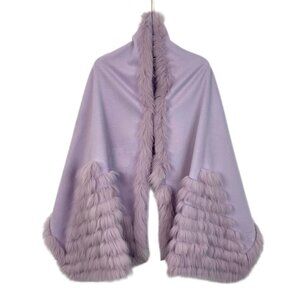 Fendi Lavender Faux Fur Trim Poncho Cape Wrap Shawl